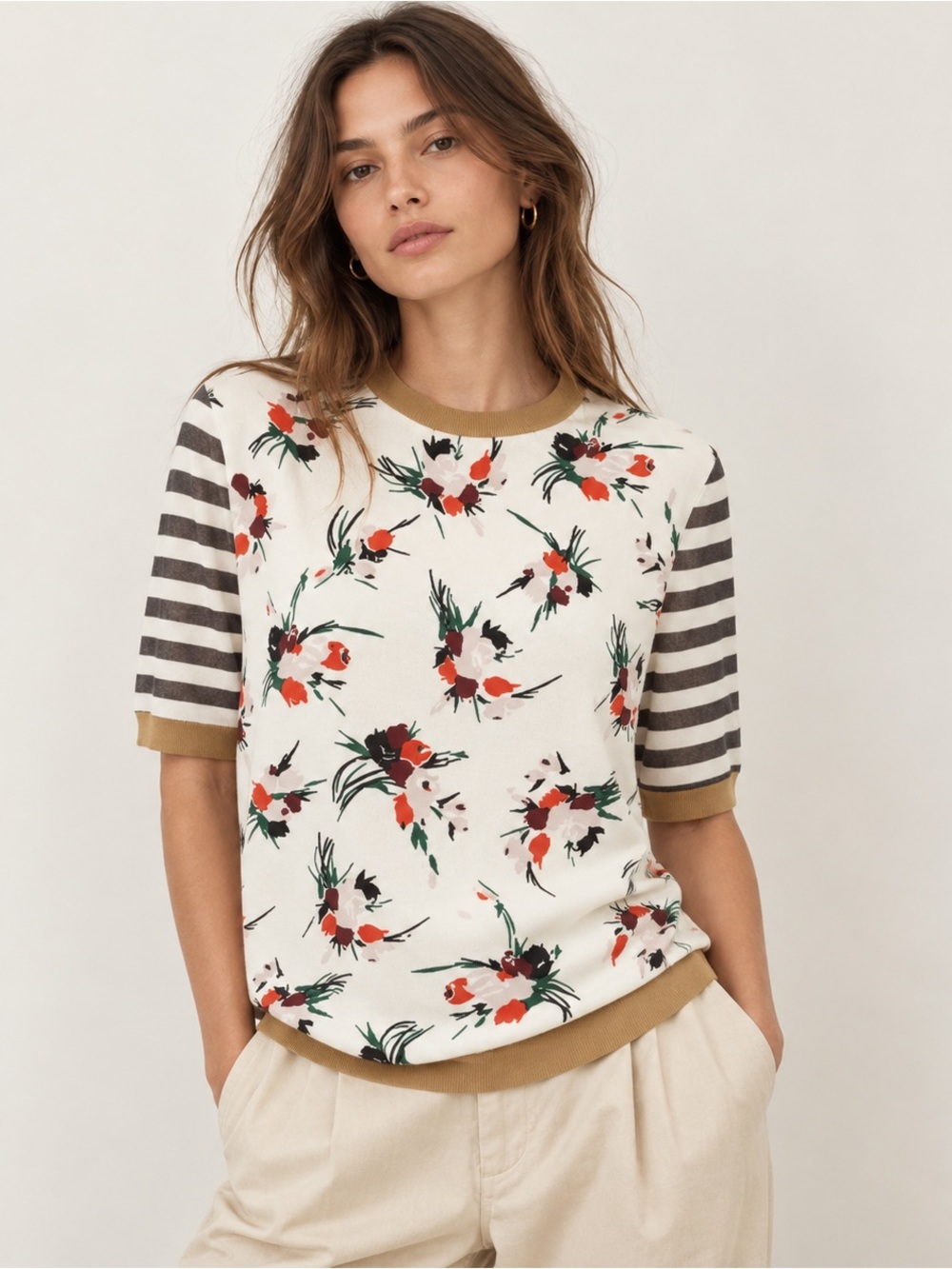 MARNI Floral Striped Silk Top IT Size 42 US Size 6